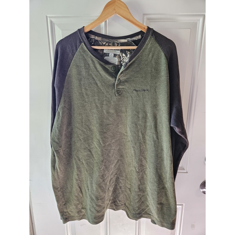 Realtree Thermal Henley Shirt Mens 2XL Green Camo Long Sleeve Waffle Knit...